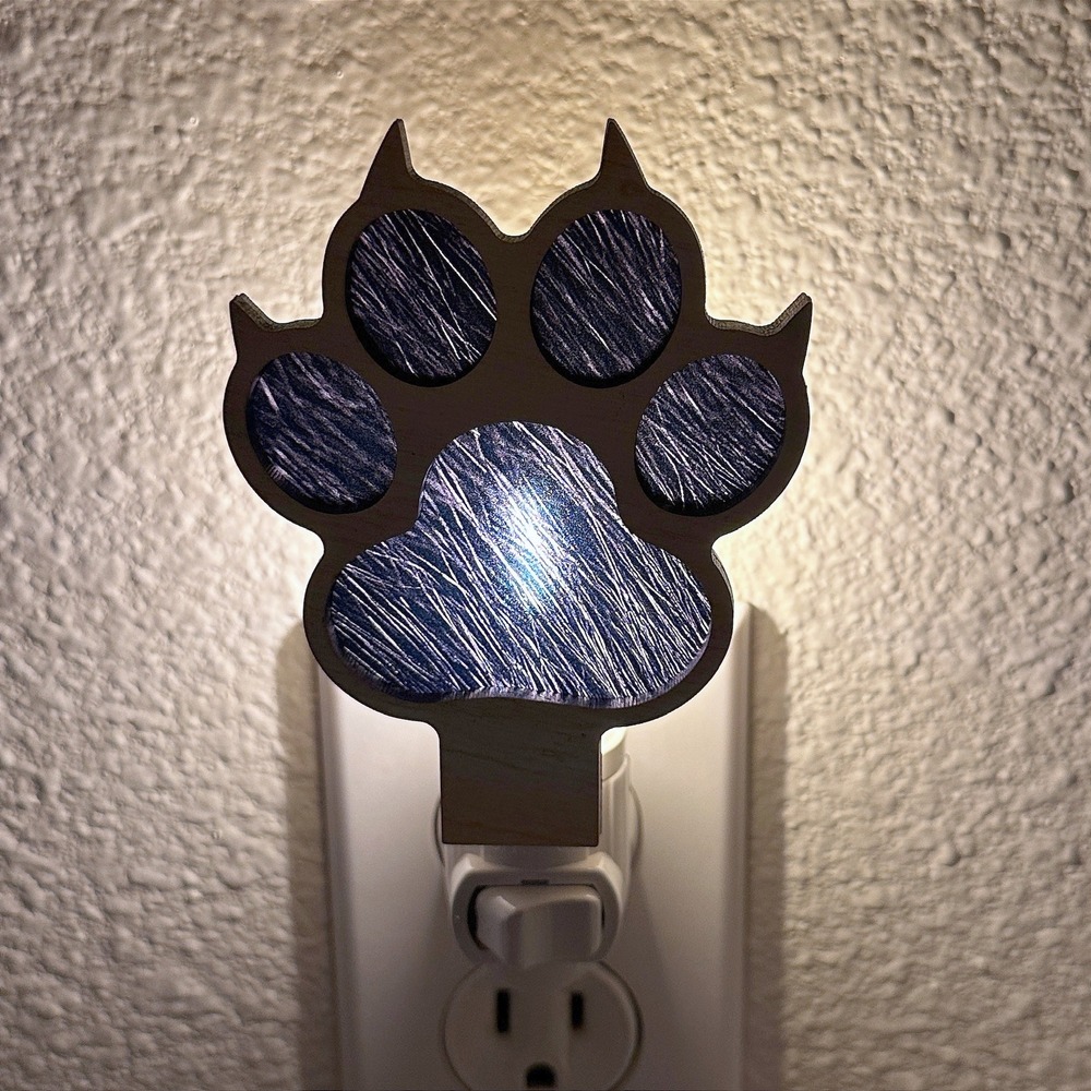Paw Print Night Light Plug In Warm Glow‎ Wood Accent Handmade